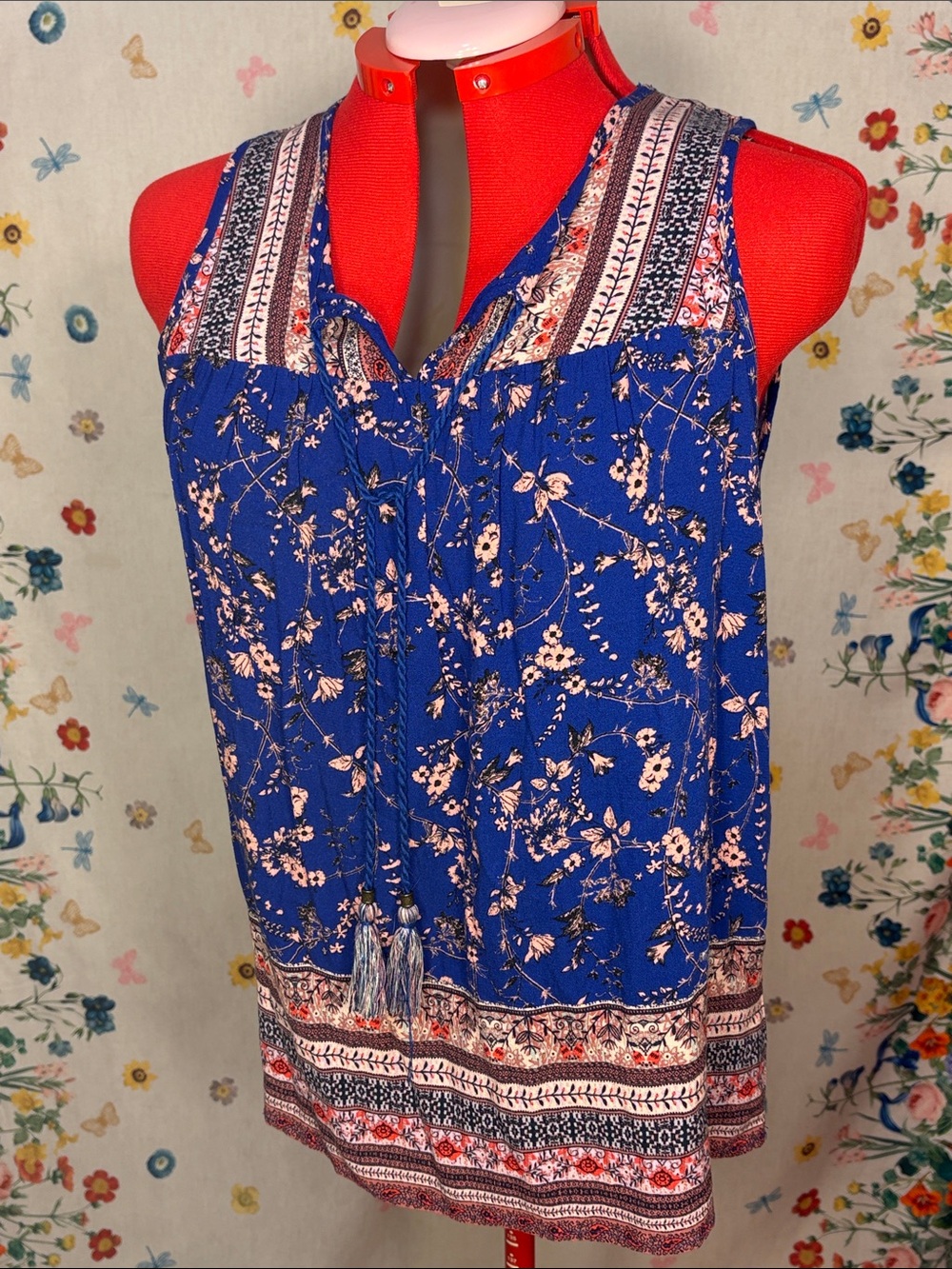 Knox Rose Royal Blue Floral Sleeveless Boho Camisole